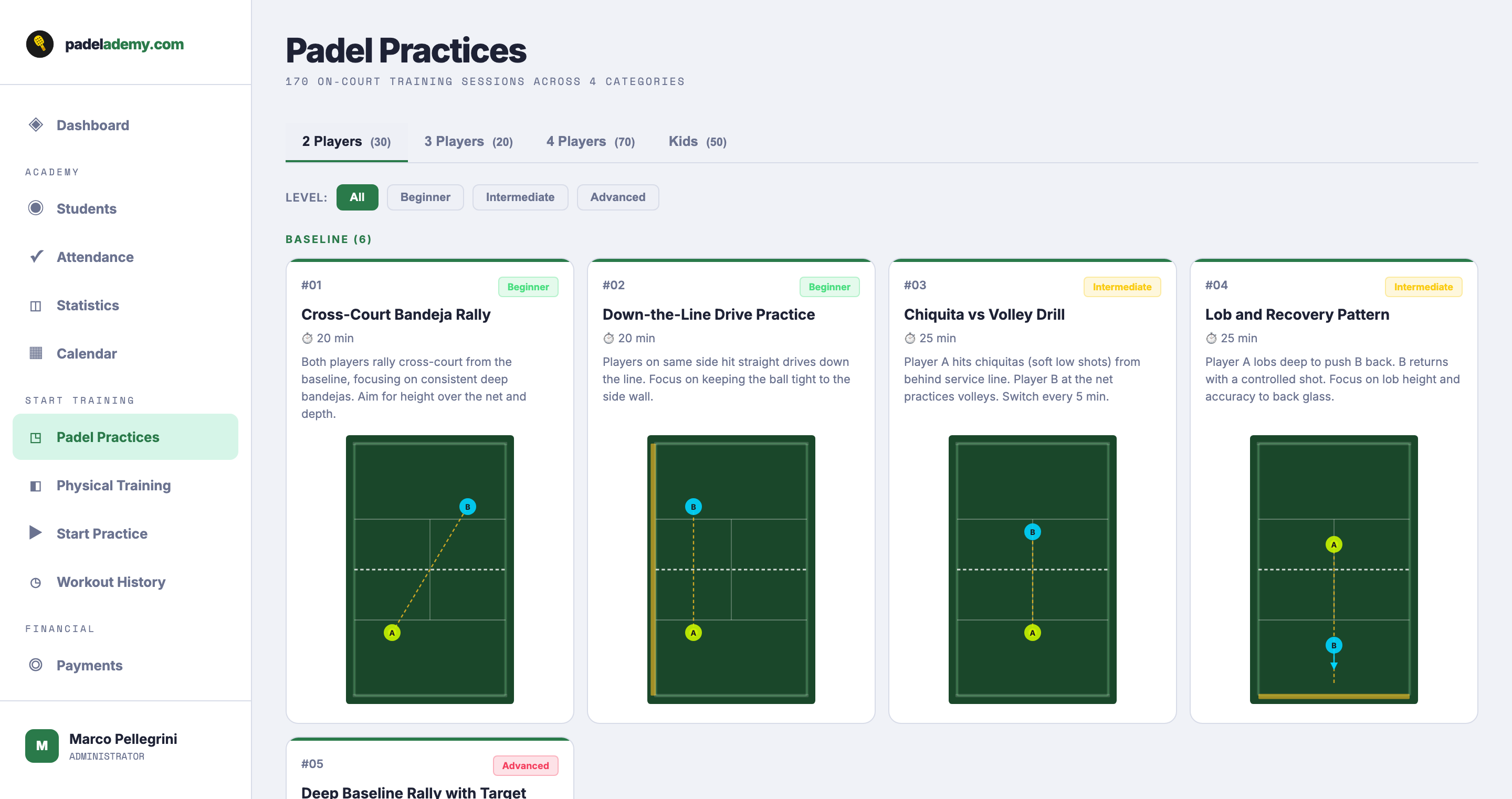 Padel practice library