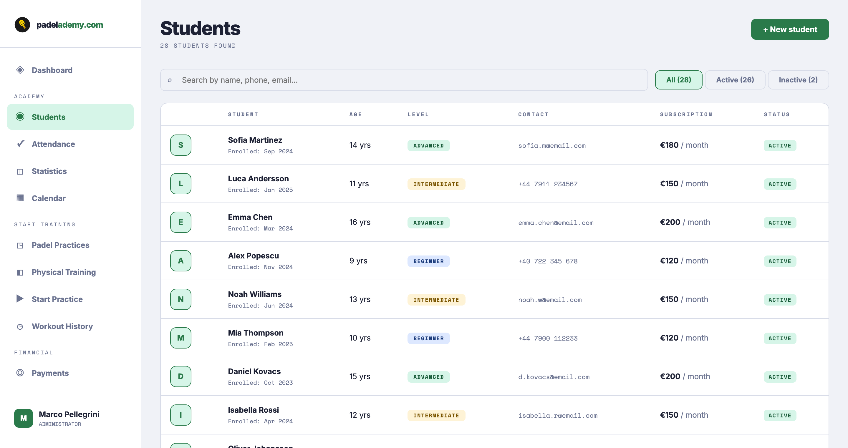Student management view